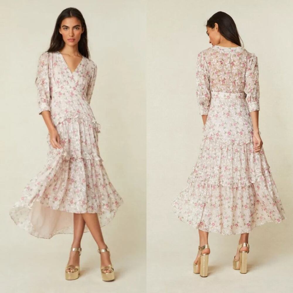 LOVESHACKFANCY Coquette Midi Dress | Lorencia Dress Silk Feminine Romantic  0/XS - Picture 2 of 13